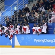 GANGNEUNG, SOUTH KOREA - FEBRUARY 22: Canadian bench celebrates after a second period goal by Marie-Philip Poulin #29 (not shown) against the U.S. during gold medal game action at the PyeongChang 2018 Olympic Winter Games. (Photo by Andre Ringuette/HHOF-IIHF Images)

